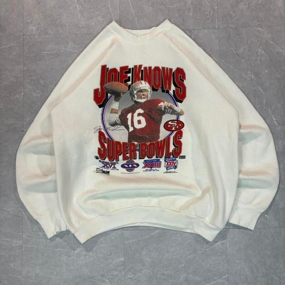 1990 Joe Montana Super Bowl White Crewneck Sweatshirt Nfl 1990 Joe Montana Super Bowl White Crewneck Sweatshirt Nfl